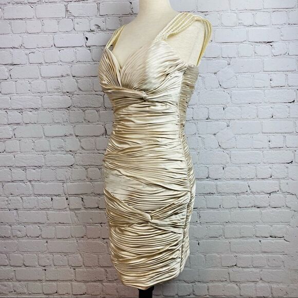 Terani Couture Ruched Champagne Cocktail Prom Dress 4 - Picture 3 of 11